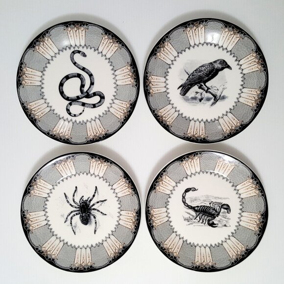 NEW Williams Sonoma Mixed Set of 4 Spooky Soiree Appetizer Plates Halloween - Picture 1 of 9